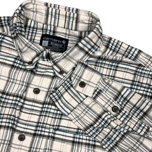 Carhartt Shirt Mens Large Plaid Flannel Relaxed Fit Blue Beige‎ Long Sleeve